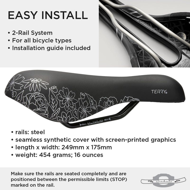 Terry Women's Cite X Gel Cycling Saddle - Synthetic Top Bike Seat with Gel Layer Lightweight Shock-Absorbing Elastomers - Flower - Image 5